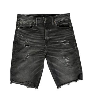 American Eagle Men’s Distressed Black Denim Shorts with Frayed Hem Size 31